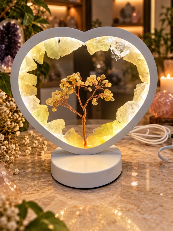 Yellow Aventurine heart-Shaped Tree Lamp with Wire