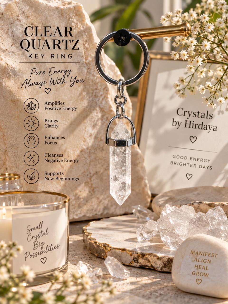 Clear Quartz Crystal Keyring – Clarity & Positive Energy ✨