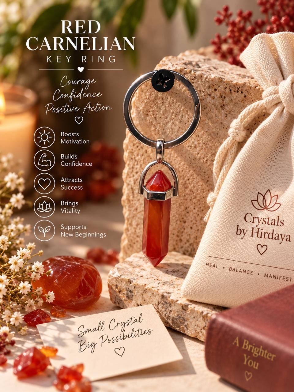 Red Carnelian Crystal Keyring – Courage & Confidence ❤️