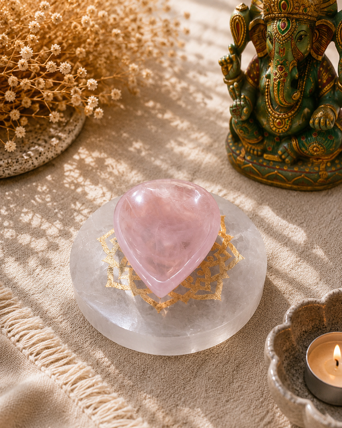 Rose quartz diya