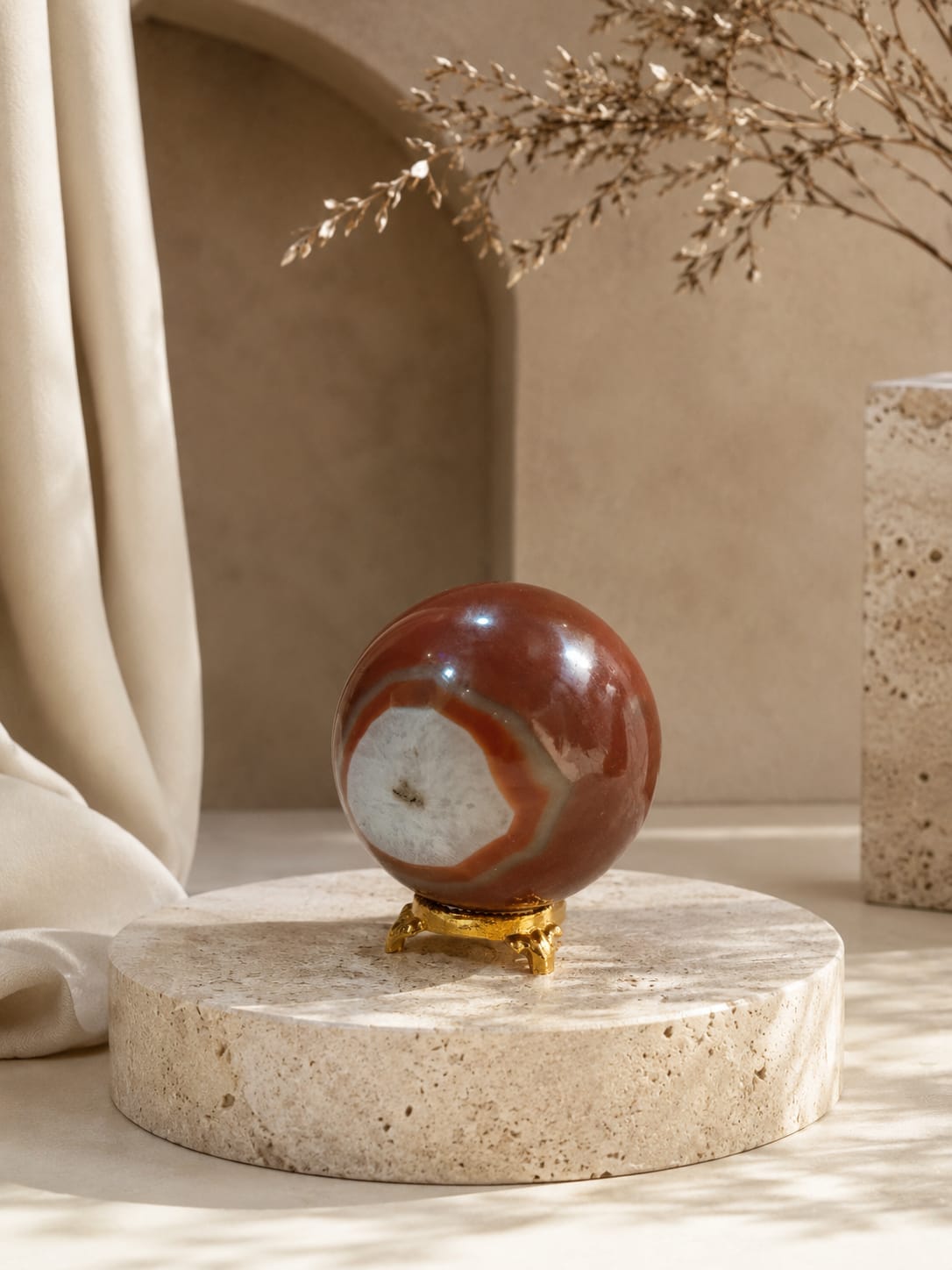Red carnelian sphere (400 to 450 gm)
