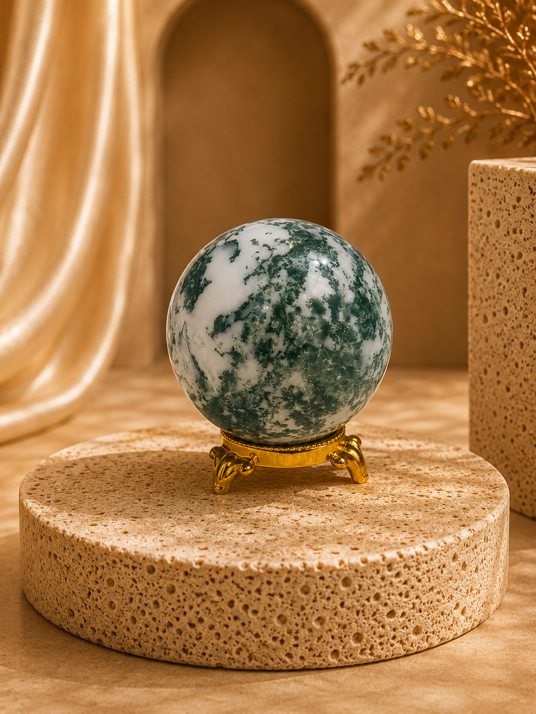 Moss agate sphere