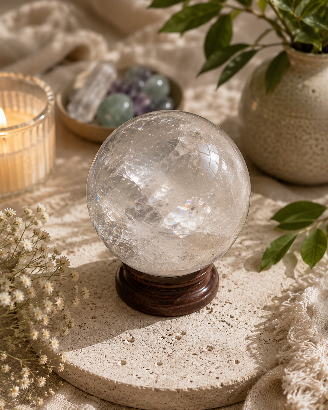 Clear quartz sphere